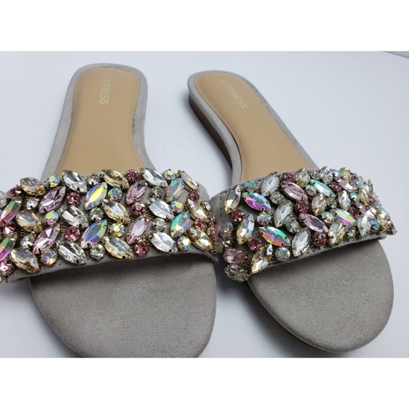 Express Gray Bejeweled Open Front & Back Slides Sandals Women’s‎ Size 6 EUC - Picture 3 of 7